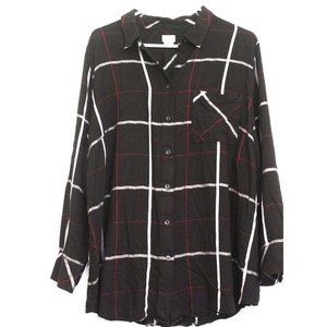 Chicos button down Tunic Shirt Checks black Long Sleeves 2XL minimal CBK style